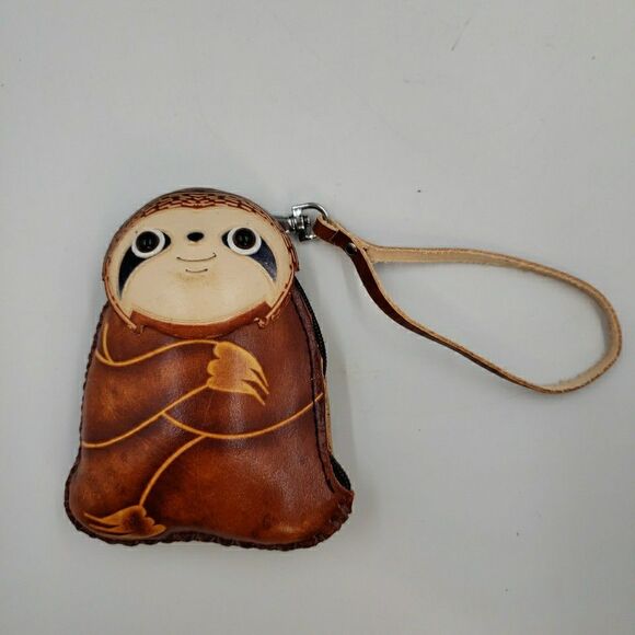 Sloth Leather Wristlet Wallet Handmade Cute Lazy Animal Zip Coin Purse Fun Gift - Picture 4 of 12